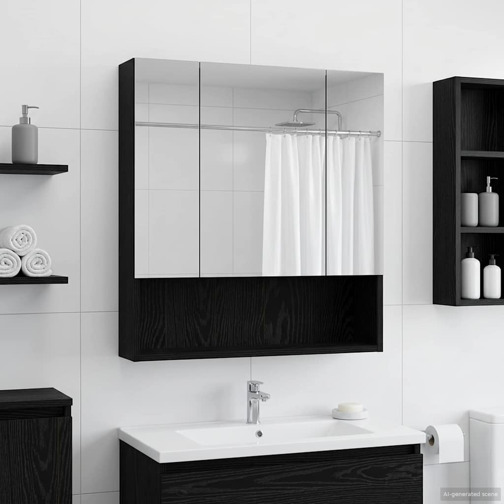 Kylpyhuoneen Peilikaappi ovella Musta tammi. 60 x 14.5 x 70 cm