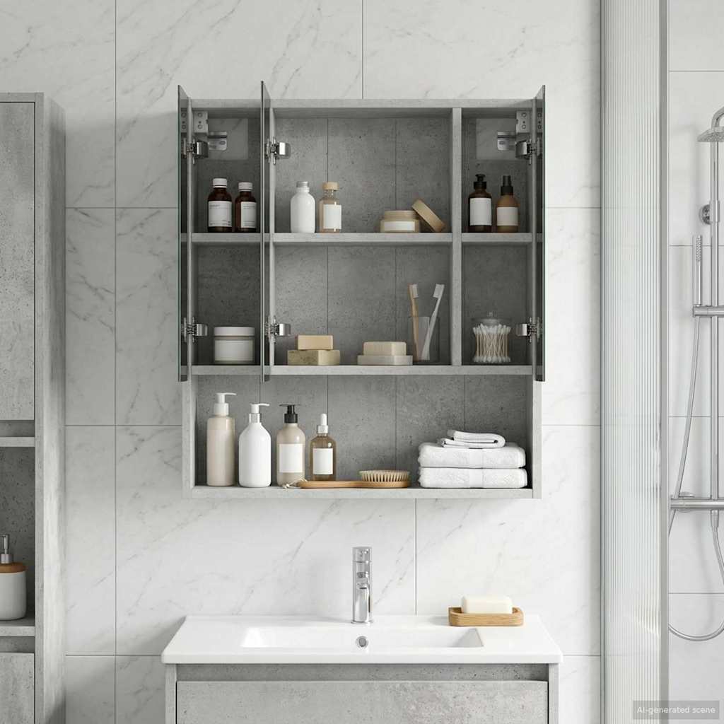 Kylpyhuoneen Peilikaappi ovella Betoni Harmaa 60 x 14.5 x 70 cm