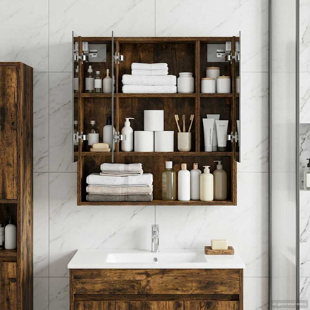 Kylpyhuoneen Peilikaappi hyllyllä Savupähkinä 60 x 14.5 x 70 cm