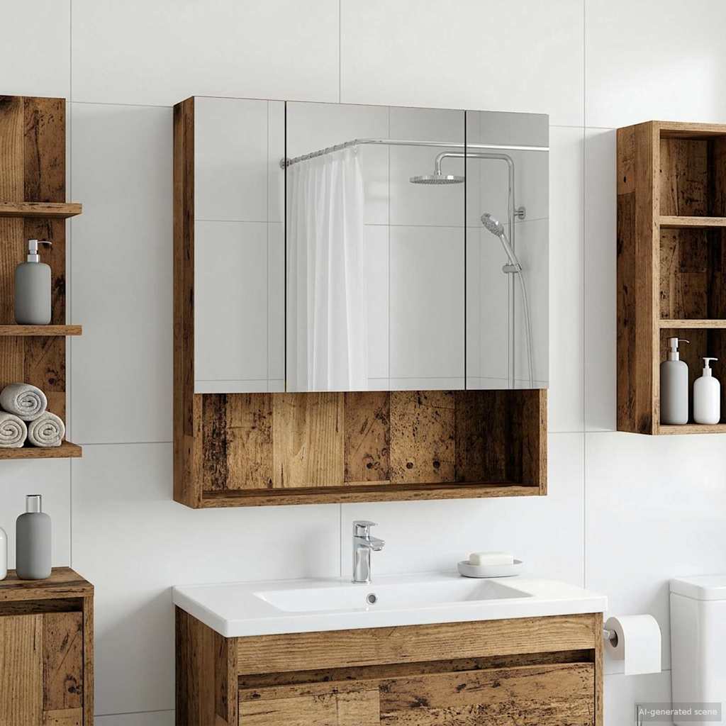 Kylpyhuoneen Peilikaappi hyllyllä Vanha puu 60 x 14.5 x 70 cm