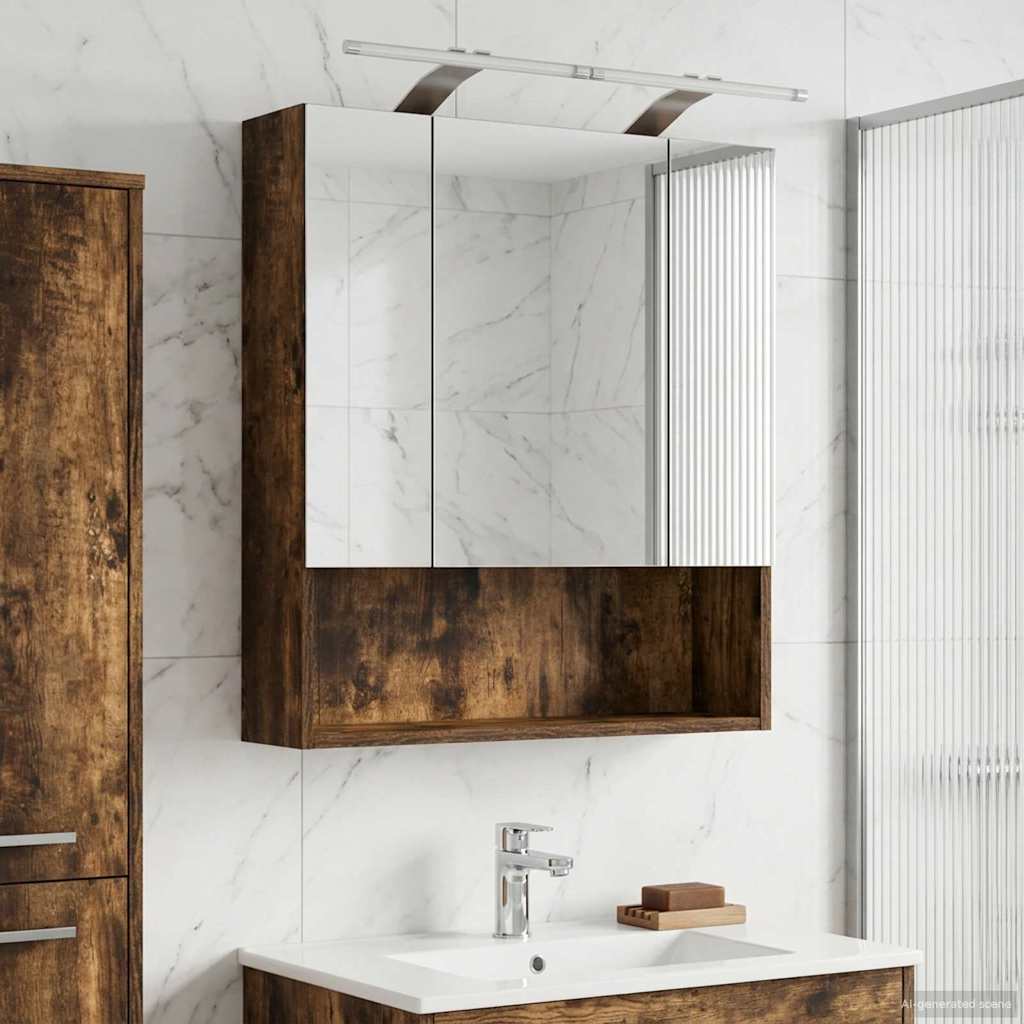 Kylpyhuoneen Peilikaappi hyllyllä Savupähkinä 60 x 14.5 x 70 cm