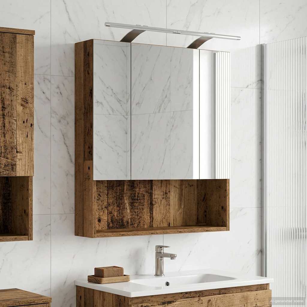 Kylpyhuoneen Peilikaappi hyllyllä Vanha puu 60 x 14.5 x 70 cm