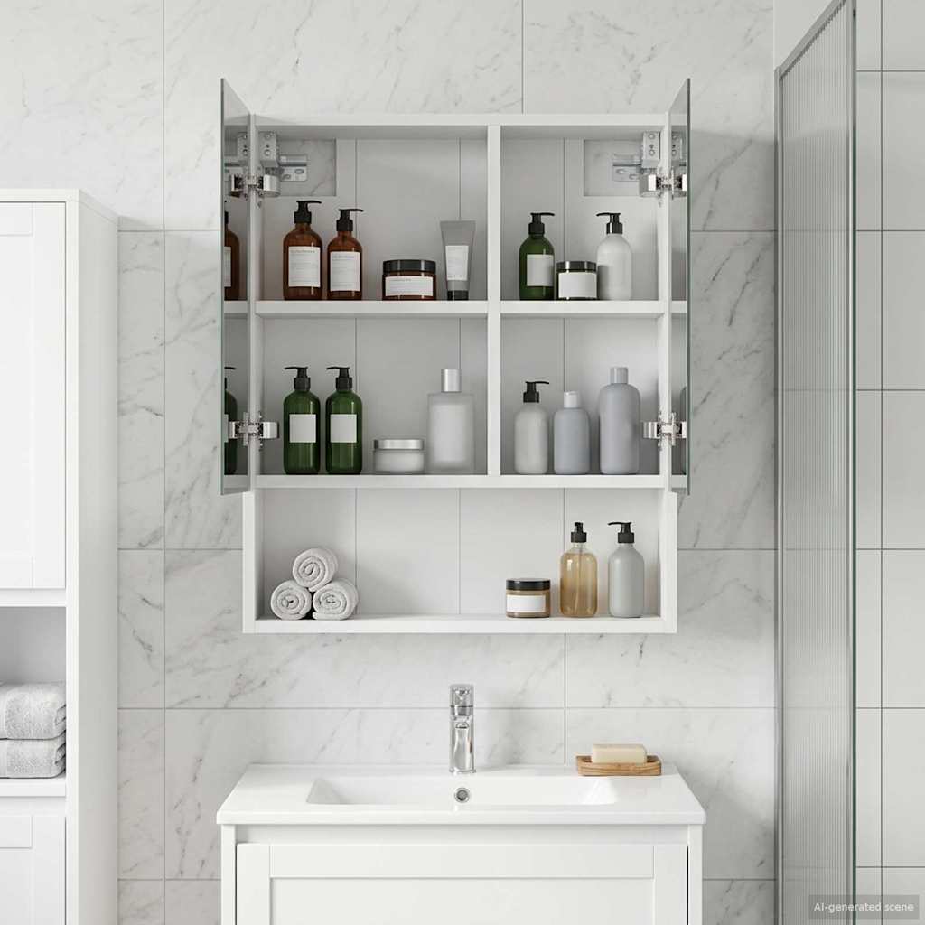 Kylpyhuoneen Peilikaappi hyllyllä Valkoinen 50 x 14,5 x 70 cm