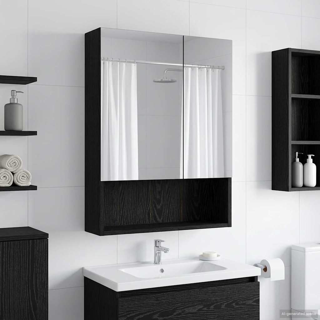 Kylpyhuoneen Peilikaappi ovella Musta tammi. 50 x 14,5 x 70 cm