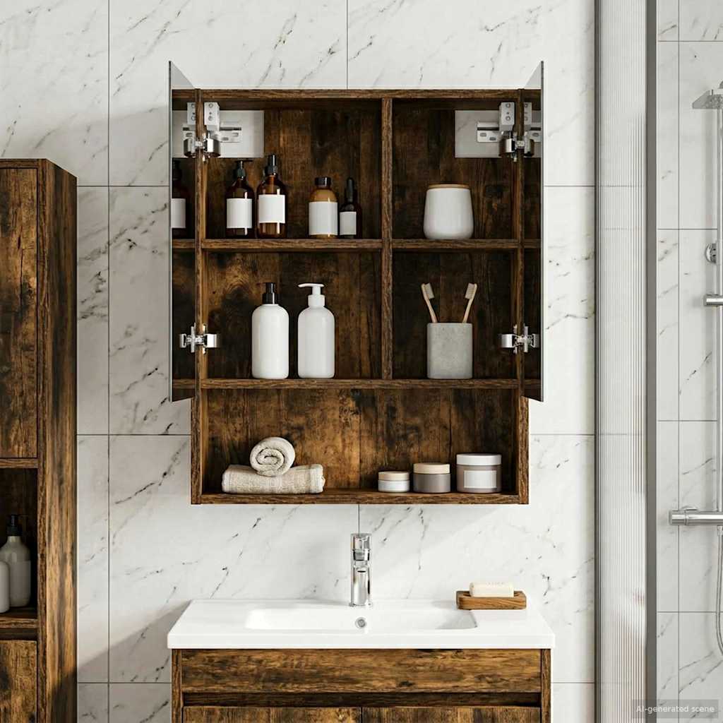 Kylpyhuoneen Peilikaappi hyllyllä Savupähkinä 50 x 14,5 x 70 cm