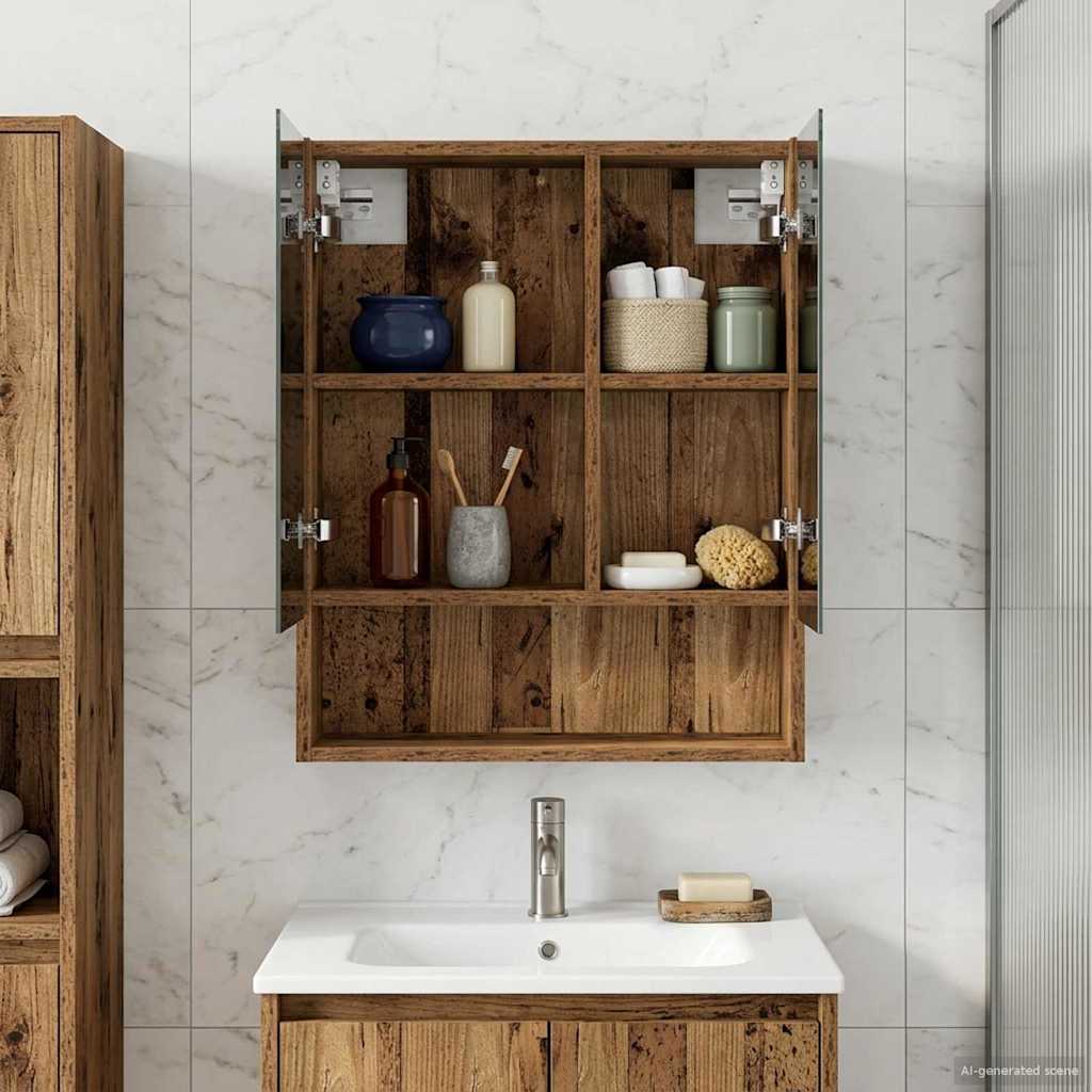 Kylpyhuoneen Peilikaappi hyllyllä Vanha puu 50 x 14,5 x 70 cm
