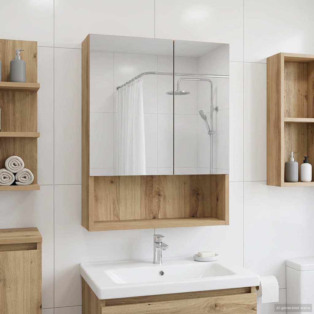 Kylpyhuoneen Peilikaappi hyllyllä Taidekoivu 50 x 14,5 x 70 cm