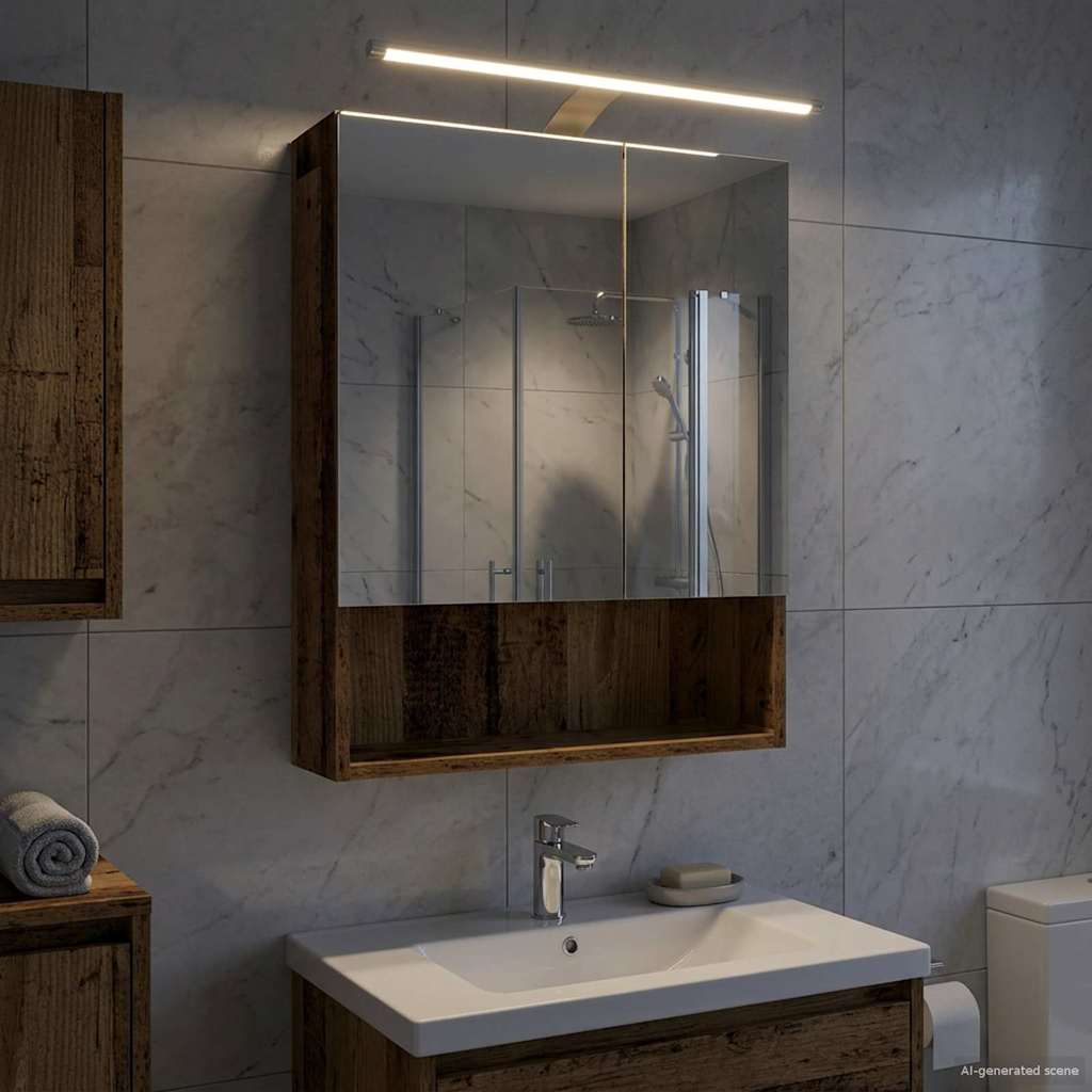 Kylpyhuoneen Peilikaappi hyllyllä Vanha puu 50 x 14,5 x 70 cm