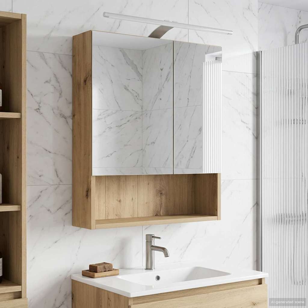 Kylpyhuoneen Peilikaappi hyllyllä Taidekoivu 50 x 14,5 x 70 cm