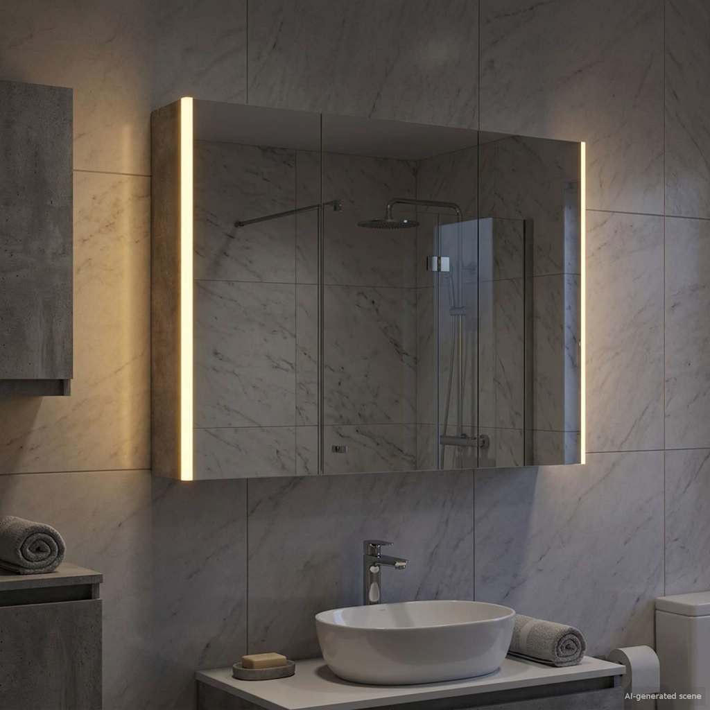 Kylpyhuoneen Peilikaappi Betoni Harmaa 103,5 x 15,5 x 70 cm