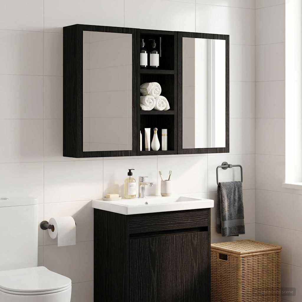 Kylpyhuoneen seinäkaappi hyllyllä Musta Tammi 20 x 10 x 50 cm
