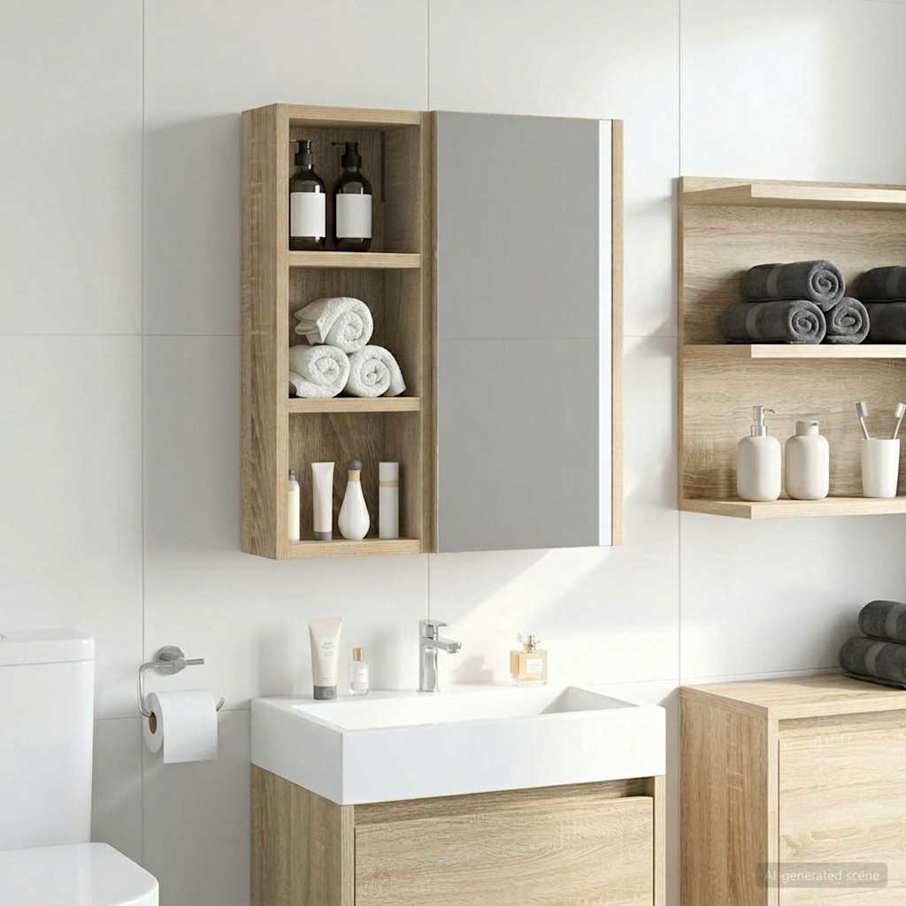 Kylpyhuoneen seinäkaappi hyllyllä Sonoman tammi 20 x 10 x 50 cm