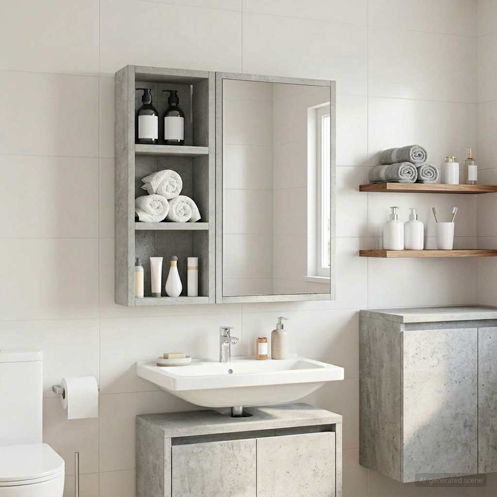 Kylpyhuoneen seinäkaappi hyllyllä Betoni Harmaa 20 x 10 x 50 cm