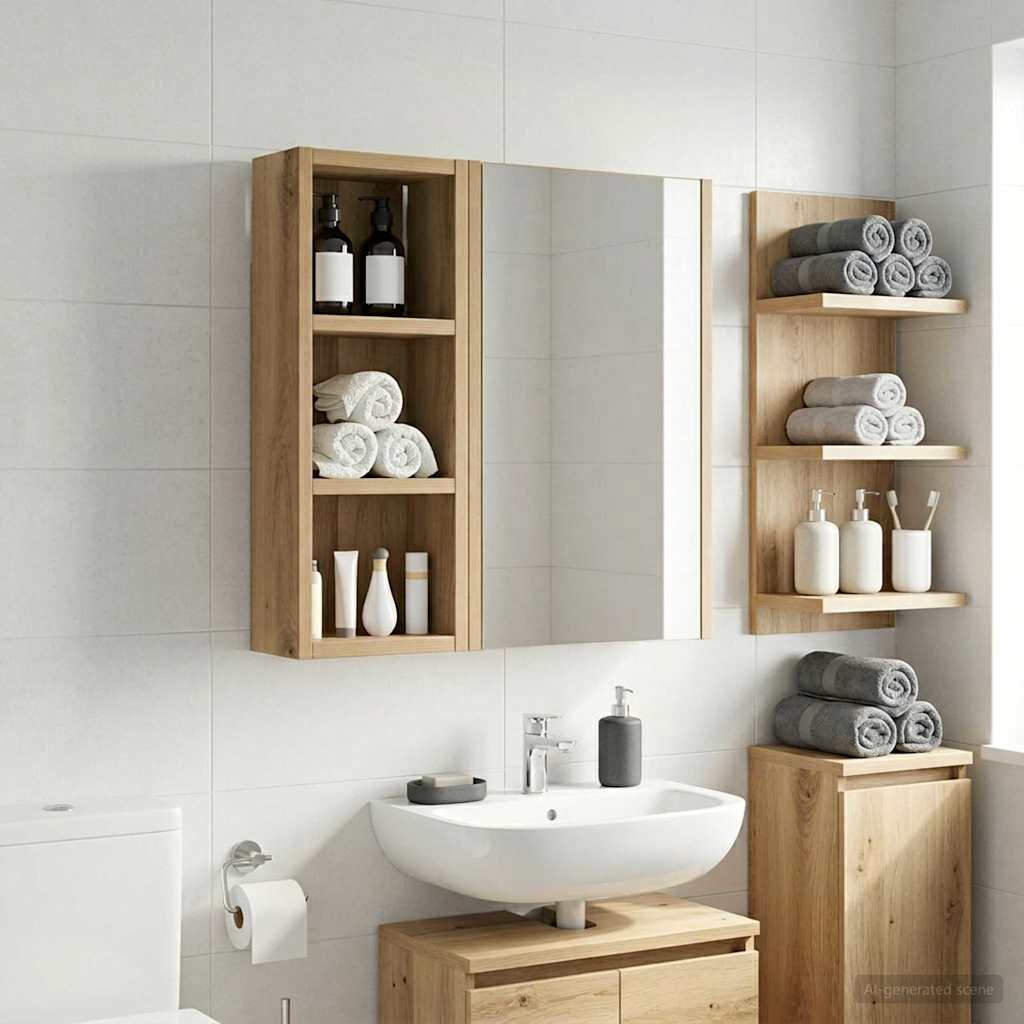 Kylpyhuoneen seinäkaappi hyllyllä Taidekoivu 20 x 10 x 50 cm