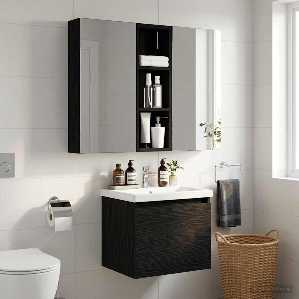 Kylpyhuoneen seinäkaappi hyllyllä Musta Tammi 20 x 10 x 60,5 cm