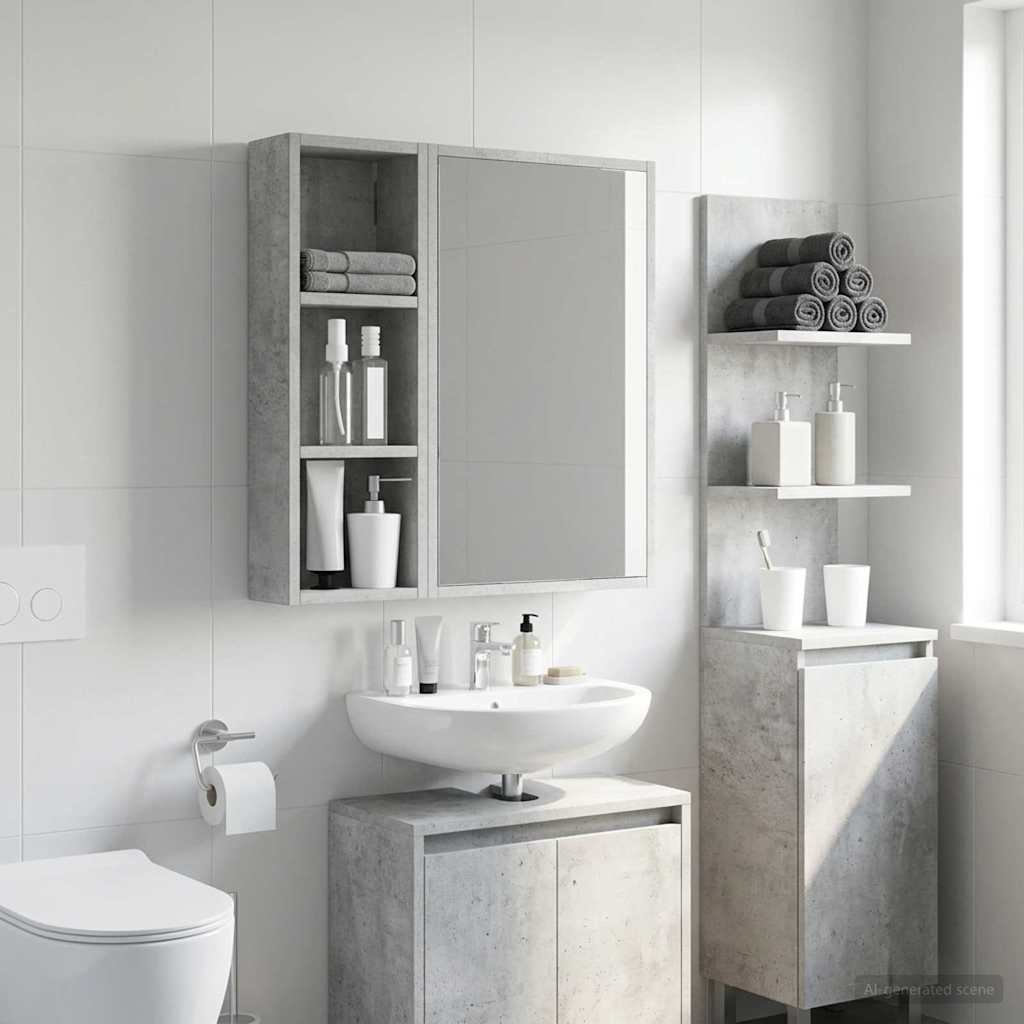 Kylpyhuoneen seinäkaappi Betoni Harmaa 20 x 10 x 60,5 cm