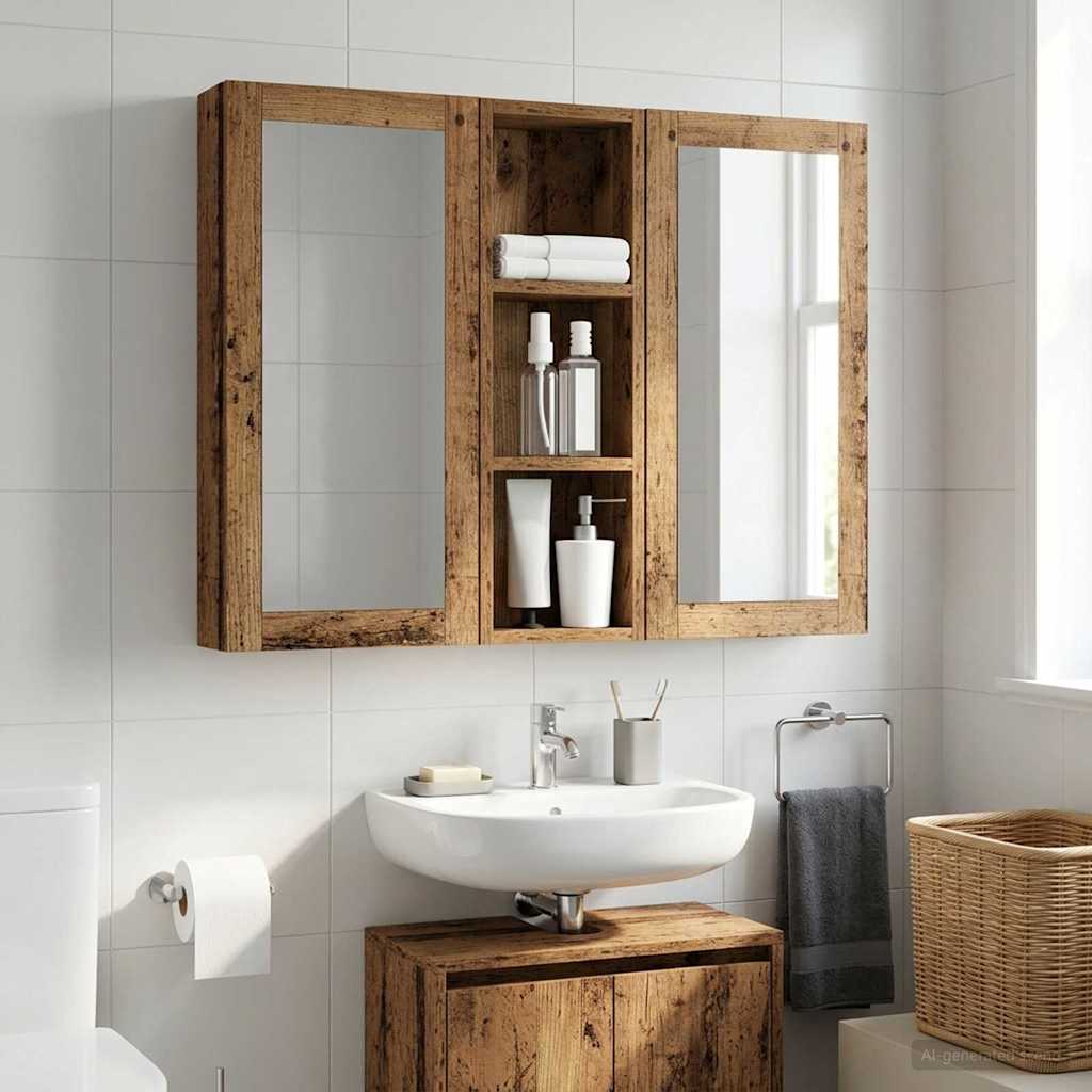 Kylpyhuoneen seinäkaappi hyllyllä Vanha puu 20 x 10 x 60,5 cm