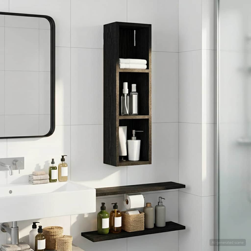 Kylpyhuoneen seinäkaappi hyllyllä Musta Tammi 20 x 14 x 70 cm