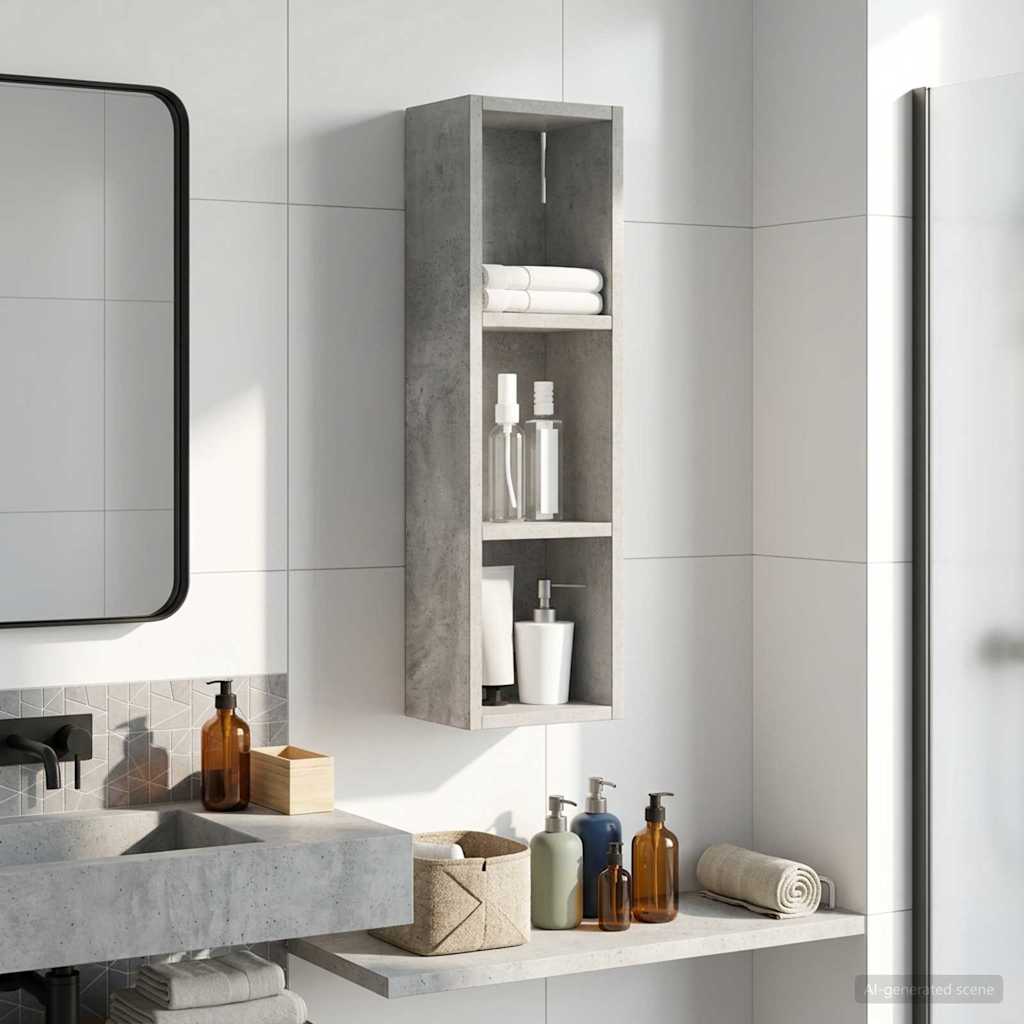 Kylpyhuoneen seinäkaappi hyllyllä Betoni Harmaa 20 x 14 x 70 cm