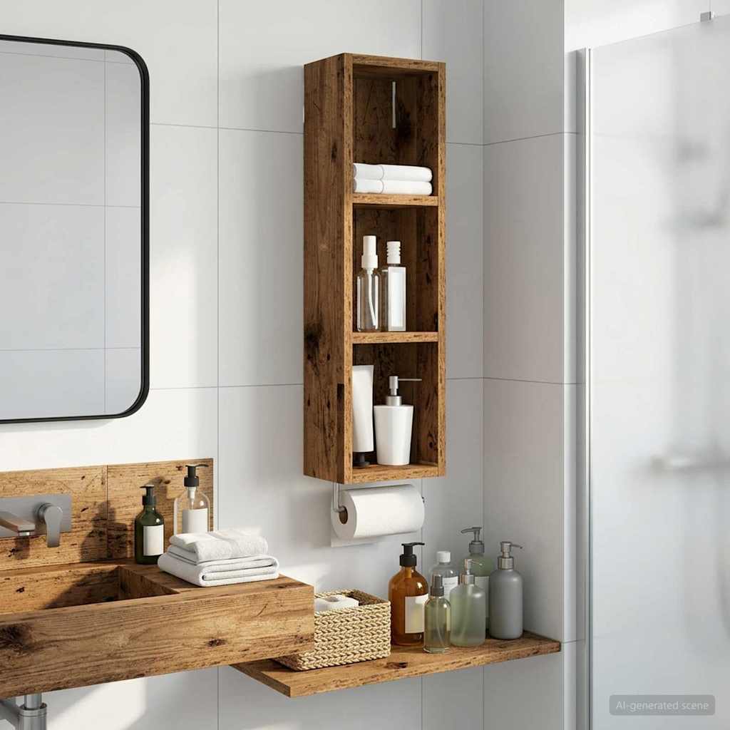 Kylpyhuoneen seinäkaappi hyllyllä Vanha puu 20 x 14 x 70 cm