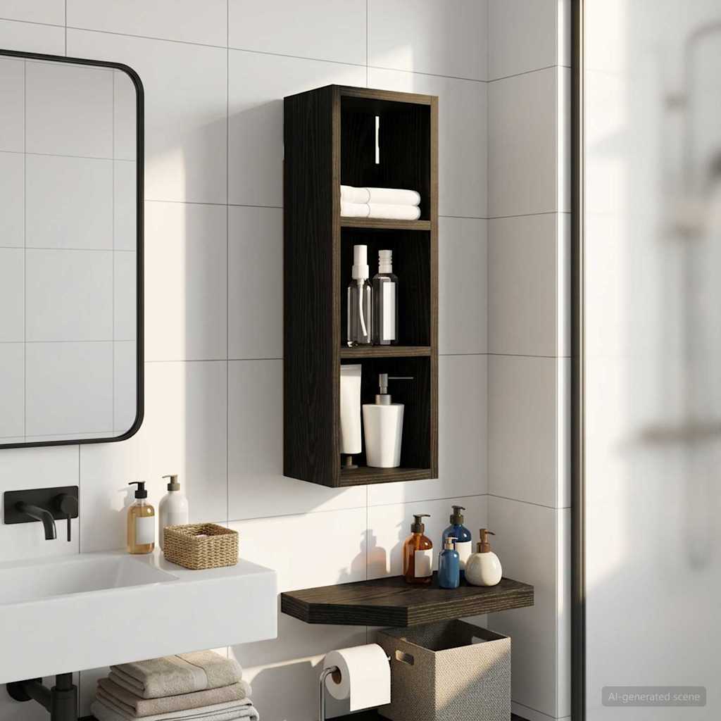 Kylpyhuoneen seinäkaappi hyllyllä Musta Tammi 20 x 16 x 62,5 cm