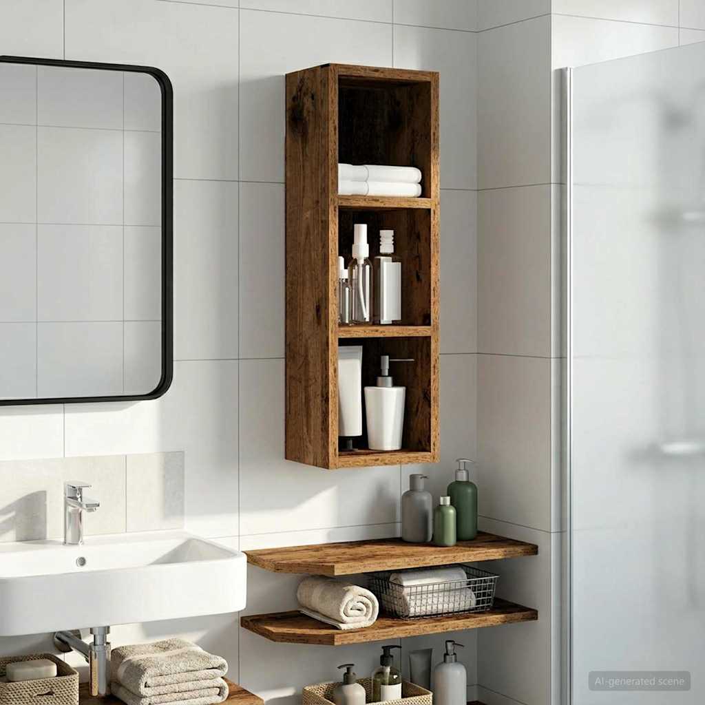 Kylpyhuoneen seinäkaappi hyllyllä Vanha puu 20 x 16 x 62,5 cm