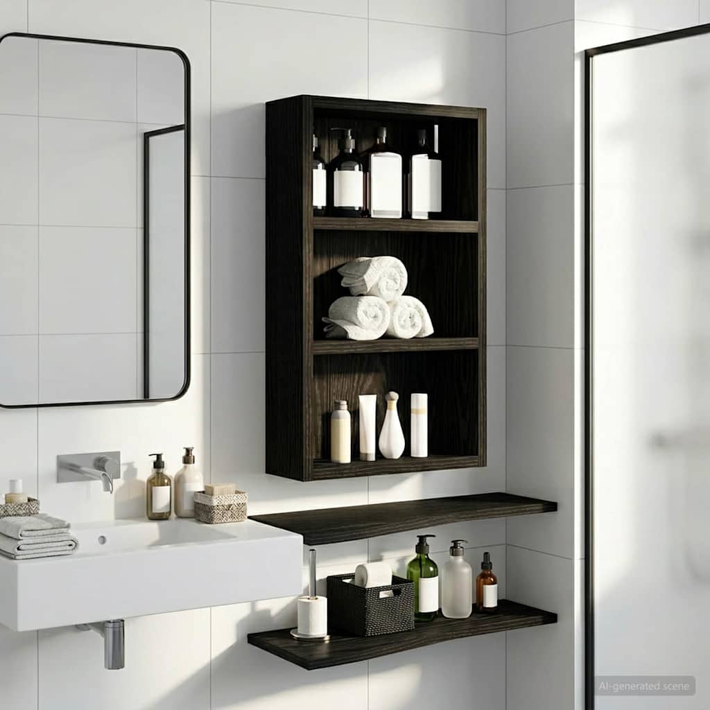 Kylpyhuoneen seinäkaappi hyllyllä Musta Tammi 30 x 10 x 50 cm