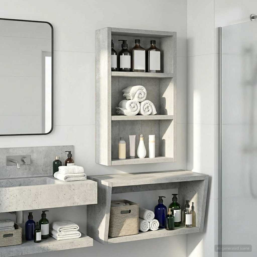 Kylpyhuoneen seinäkaappi hyllyllä Betoni Harmaa 30 x 10 x 50 cm