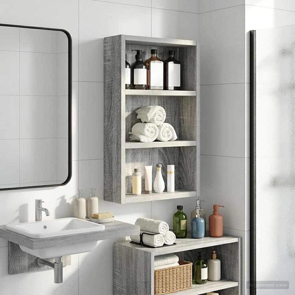 Kylpyhuoneen seinäkaappi hyllyllä Harmaa Sonoma 30 x 10 x 50 cm