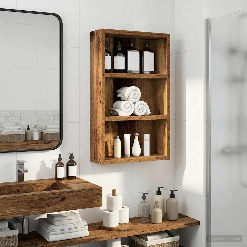 Kylpyhuoneen seinäkaappi hyllyllä Vanha puu 30 x 10 x 50 cm