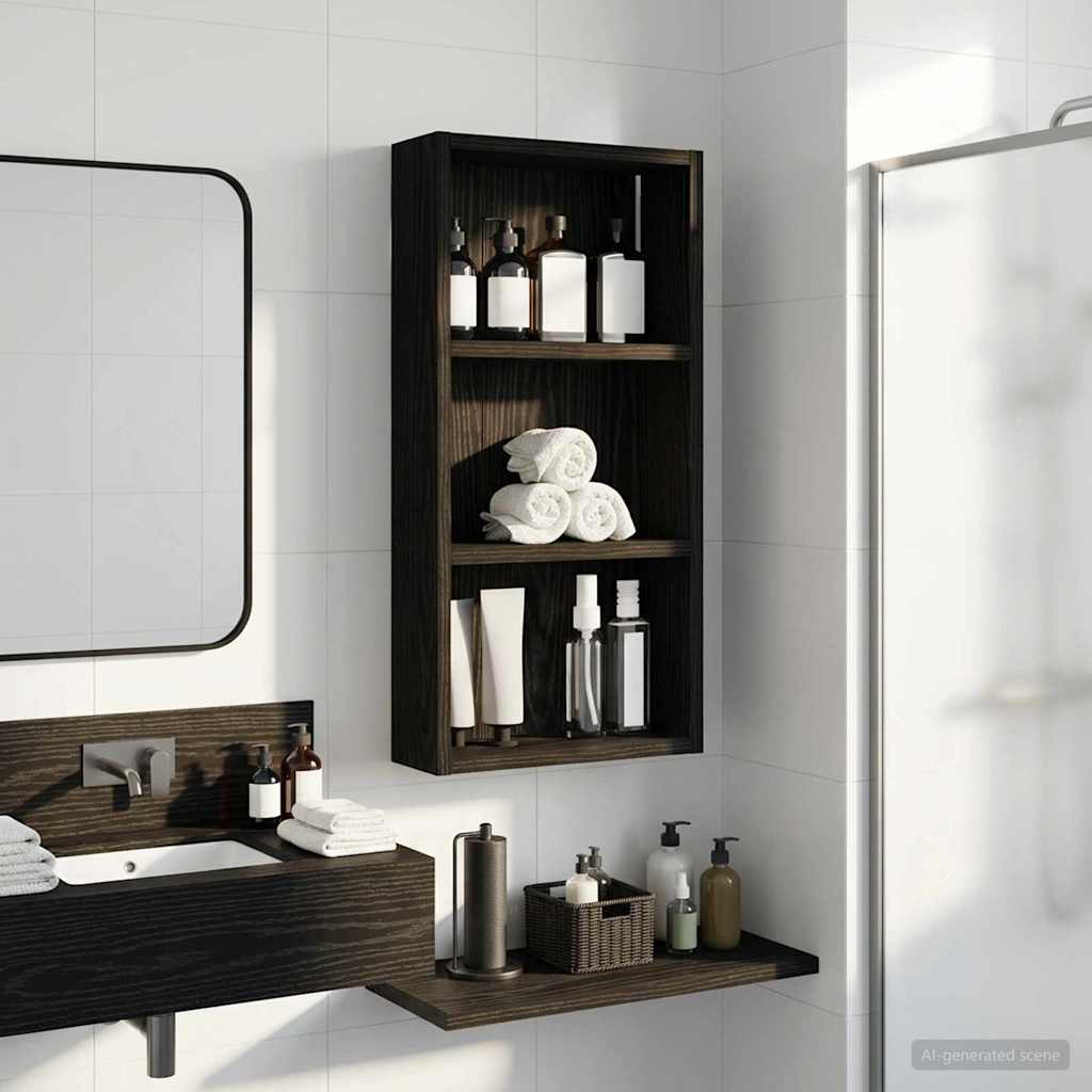 Kylpyhuoneen seinäkaappi hyllyllä Musta Tammi 30 x 10 x 60,5 cm