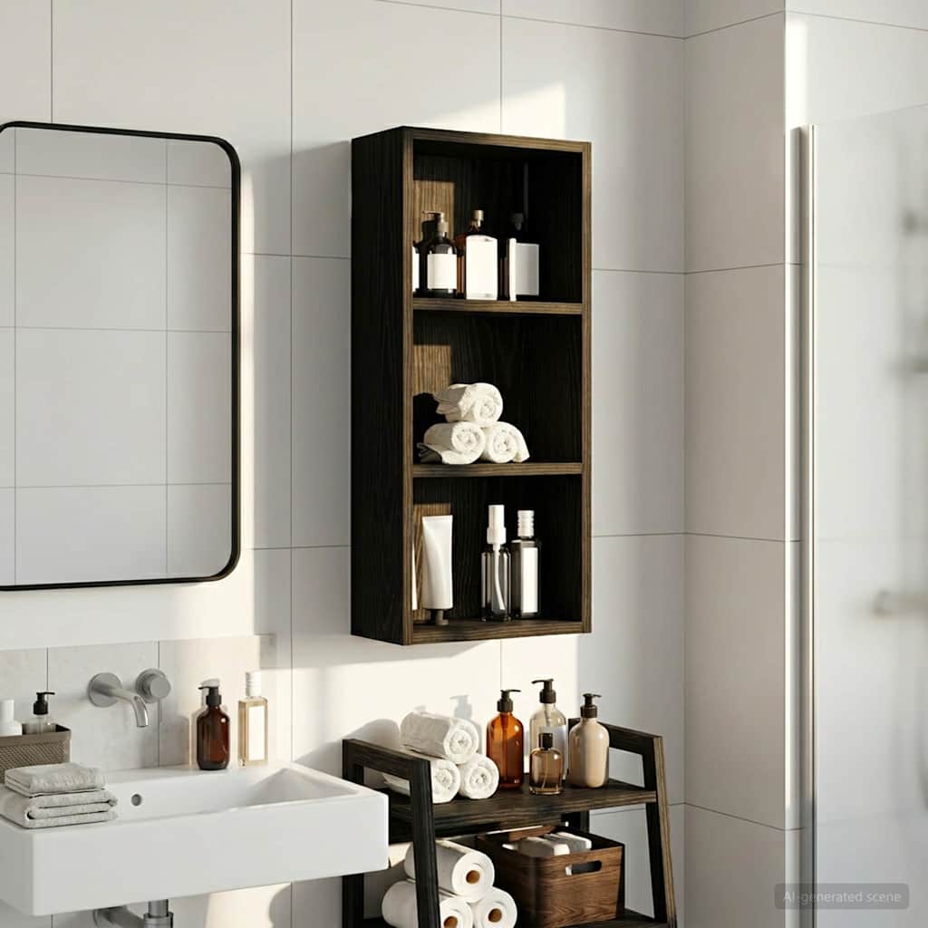 Kylpyhuoneen seinäkaappi hyllyllä Musta Tammi 30 x 14 x 70 cm