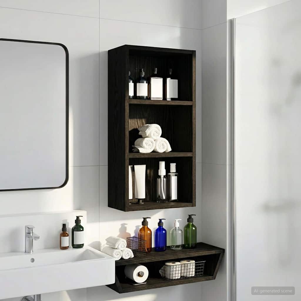 Kylpyhuoneen seinäkaappi hyllyllä Musta Tammi 30 x 16 x 62,5 cm