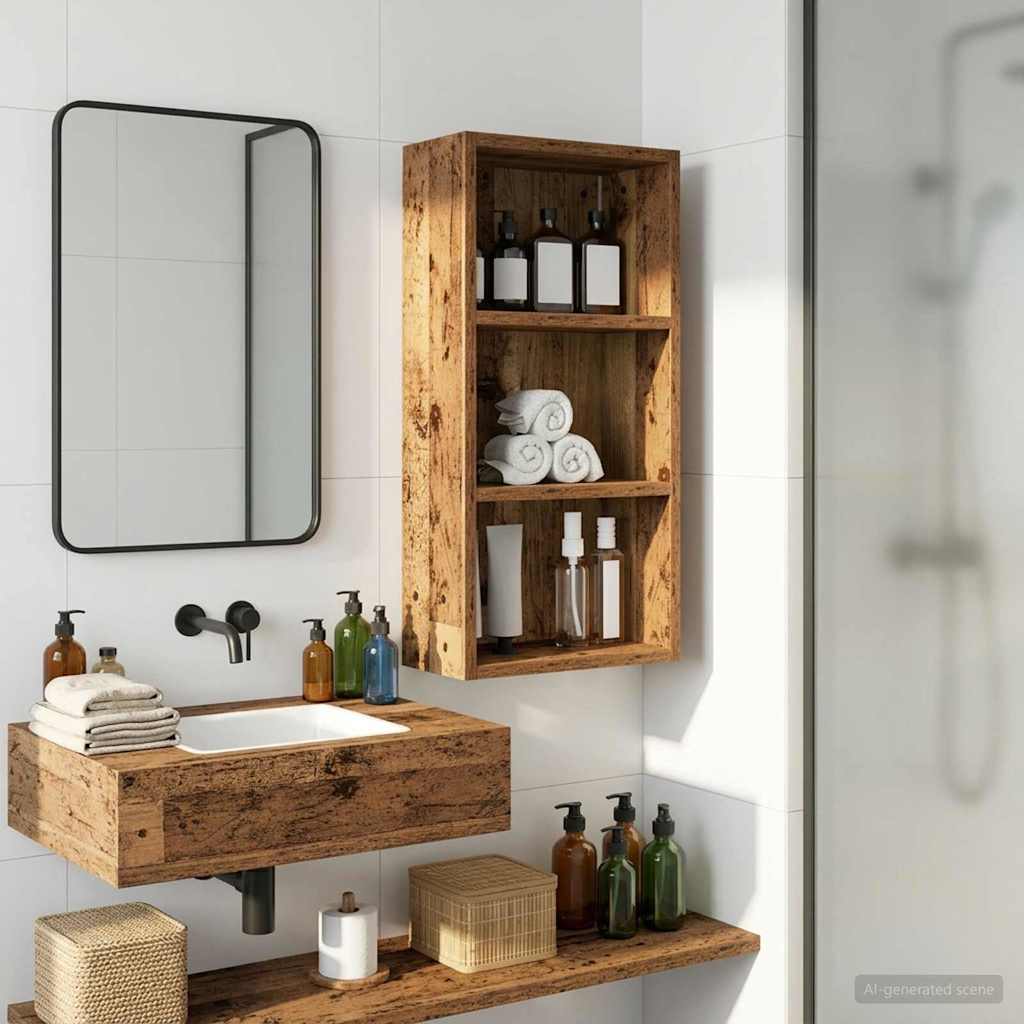 Kylpyhuoneen seinäkaappi hyllyllä Vanha puu 30 x 16 x 62,5 cm