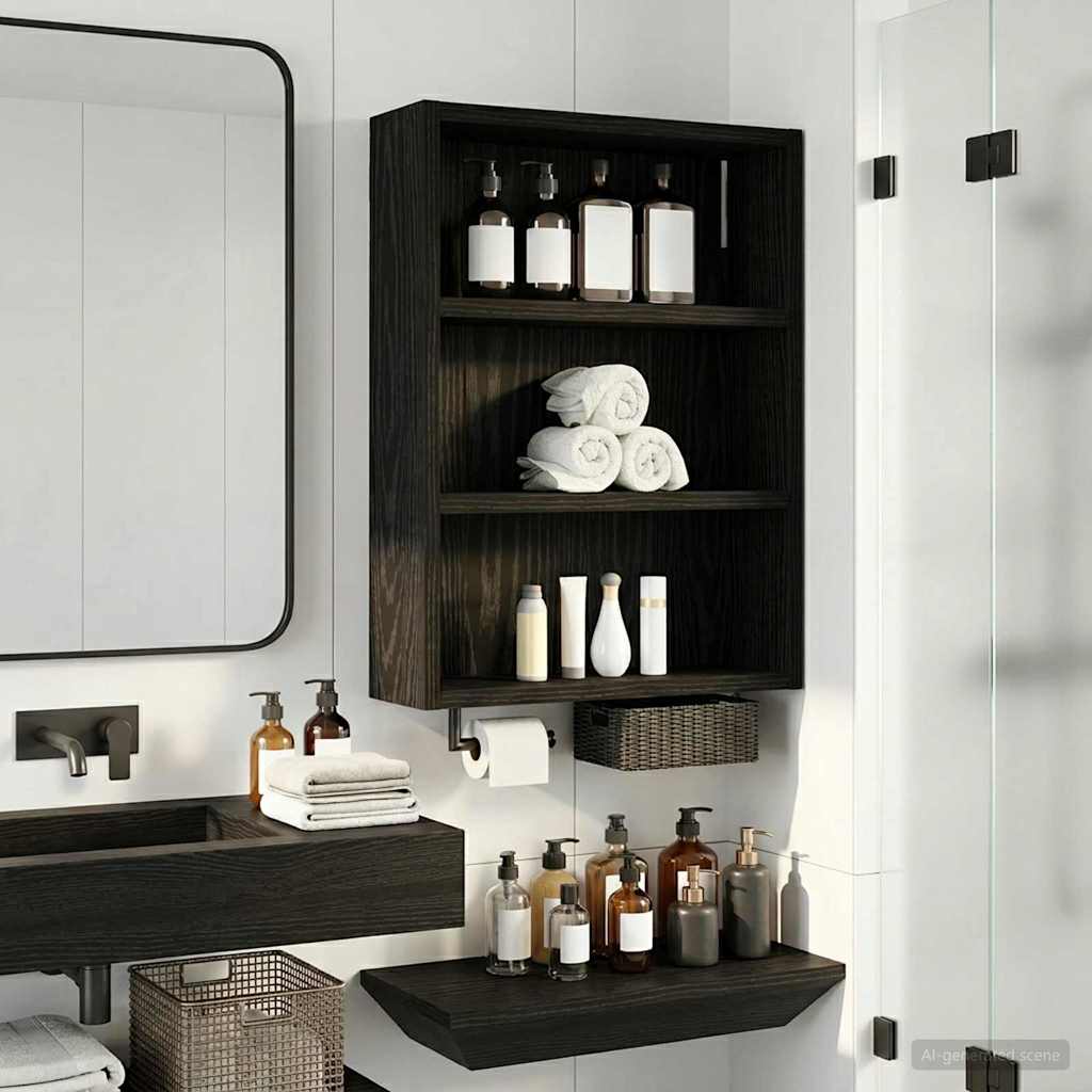 Kylpyhuoneen seinäkaappi hyllyllä Musta Tammi 40 x 10 x 50 cm