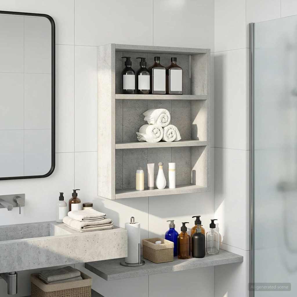 Kylpyhuoneen seinäkaappi hyllyllä Betoni Harmaa 40 x 10 x 50 cm