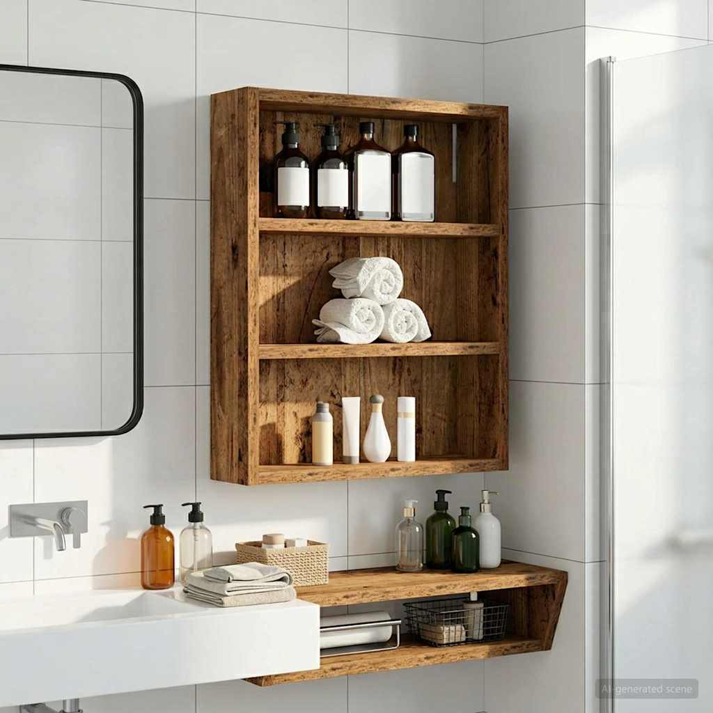 Kylpyhuoneen seinäkaappi hyllyllä Vanha puu 40 x 10 x 50 cm