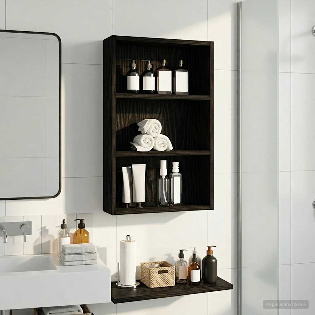 Kylpyhuoneen seinäkaappi hyllyllä Musta Tammi 40 x 10 x 60,5 cm