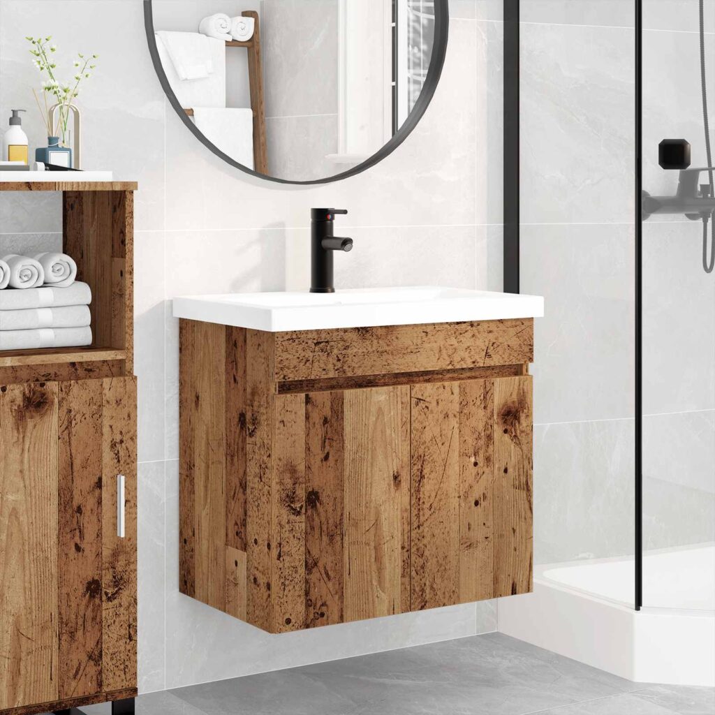 Kylpyhuoneen allaskaappi ovella Vanha puu 61 x 39 x 58 cm