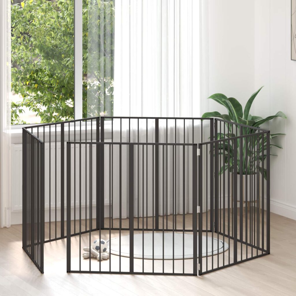 Koiraportti 6 pcs Musta 100 x 100 cm Galvanoitu teräs