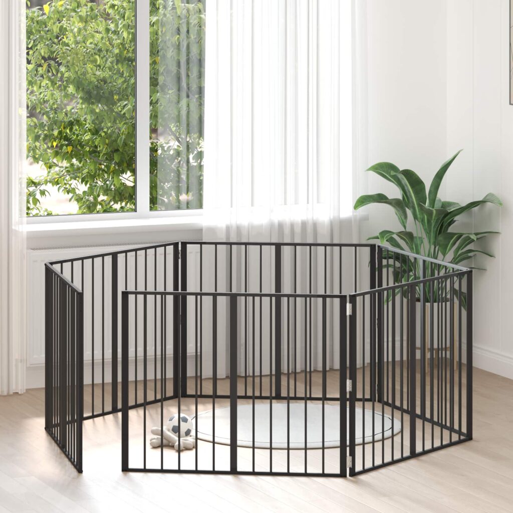 Koiraportti 6 pcs Musta 100 x 80 cm Galvanoitu teräs