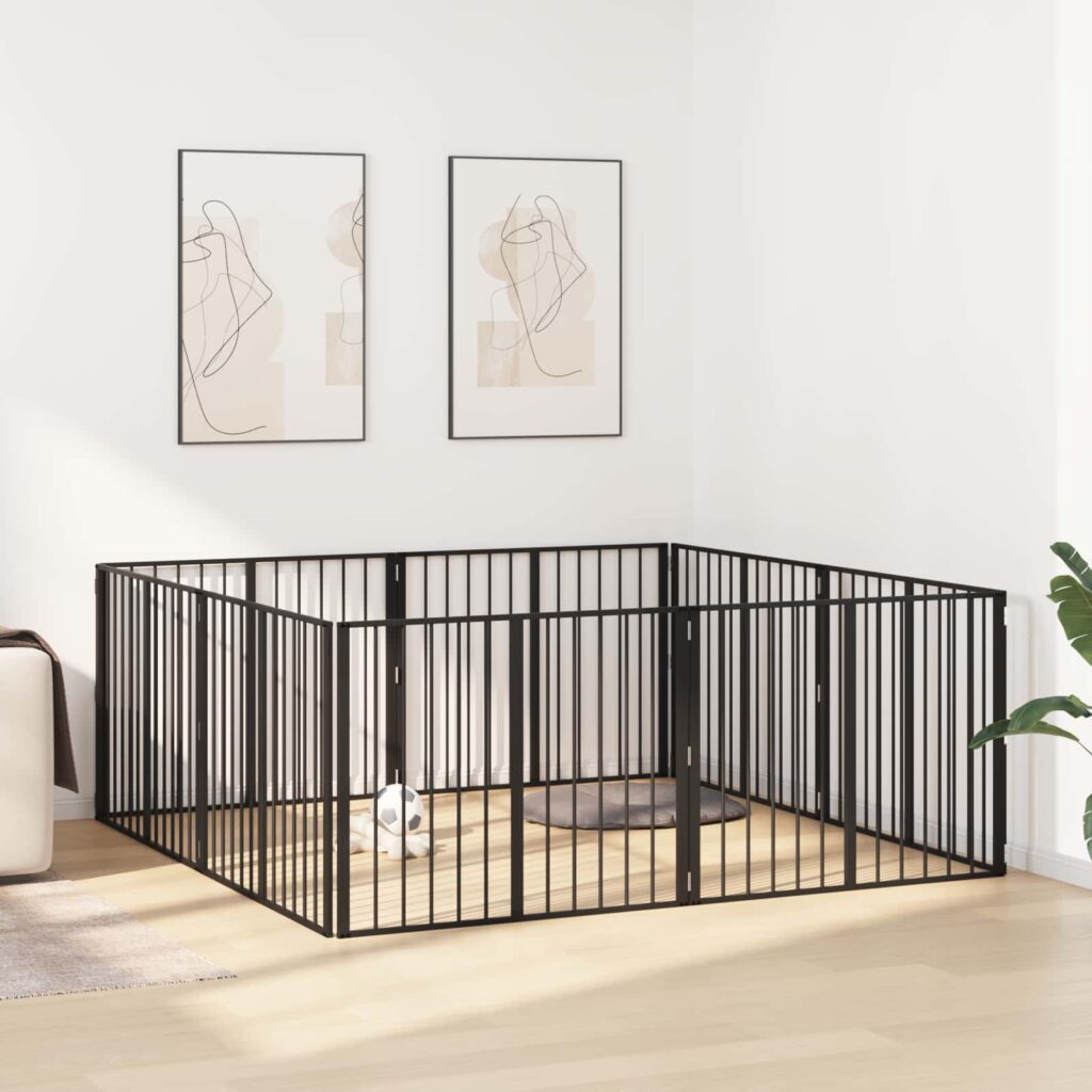 Koiraportti 8 pcs Musta 100 x 80 cm Galvanoitu teräs