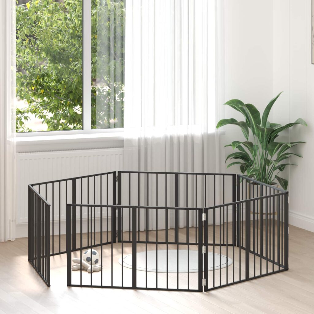 Koiraportti 6 pcs Musta 100 x 60 cm Galvanoitu teräs