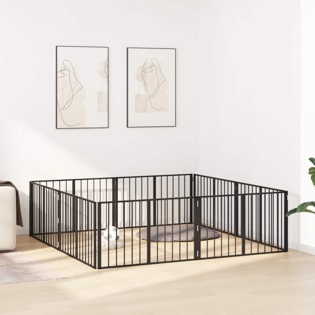 Koiraportti 8 pcs Musta 100 x 60 cm Galvanoitu teräs