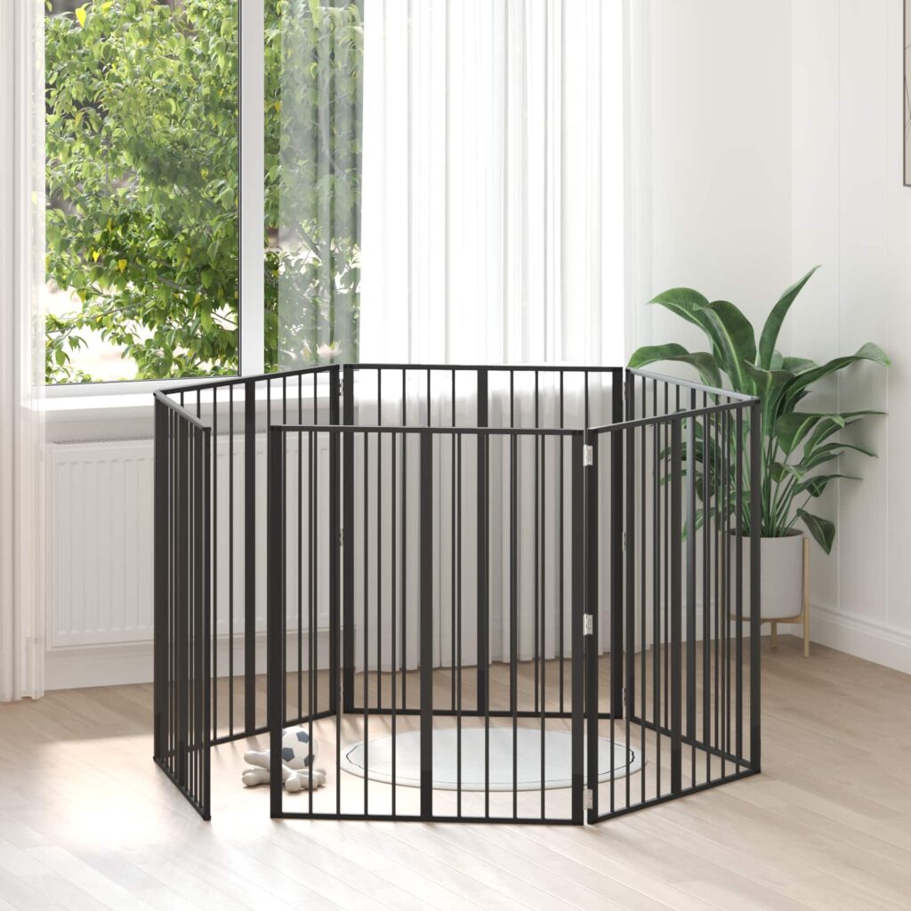 Koiraportti 6 pcs Musta 80 x 100 cm Galvanoitu teräs