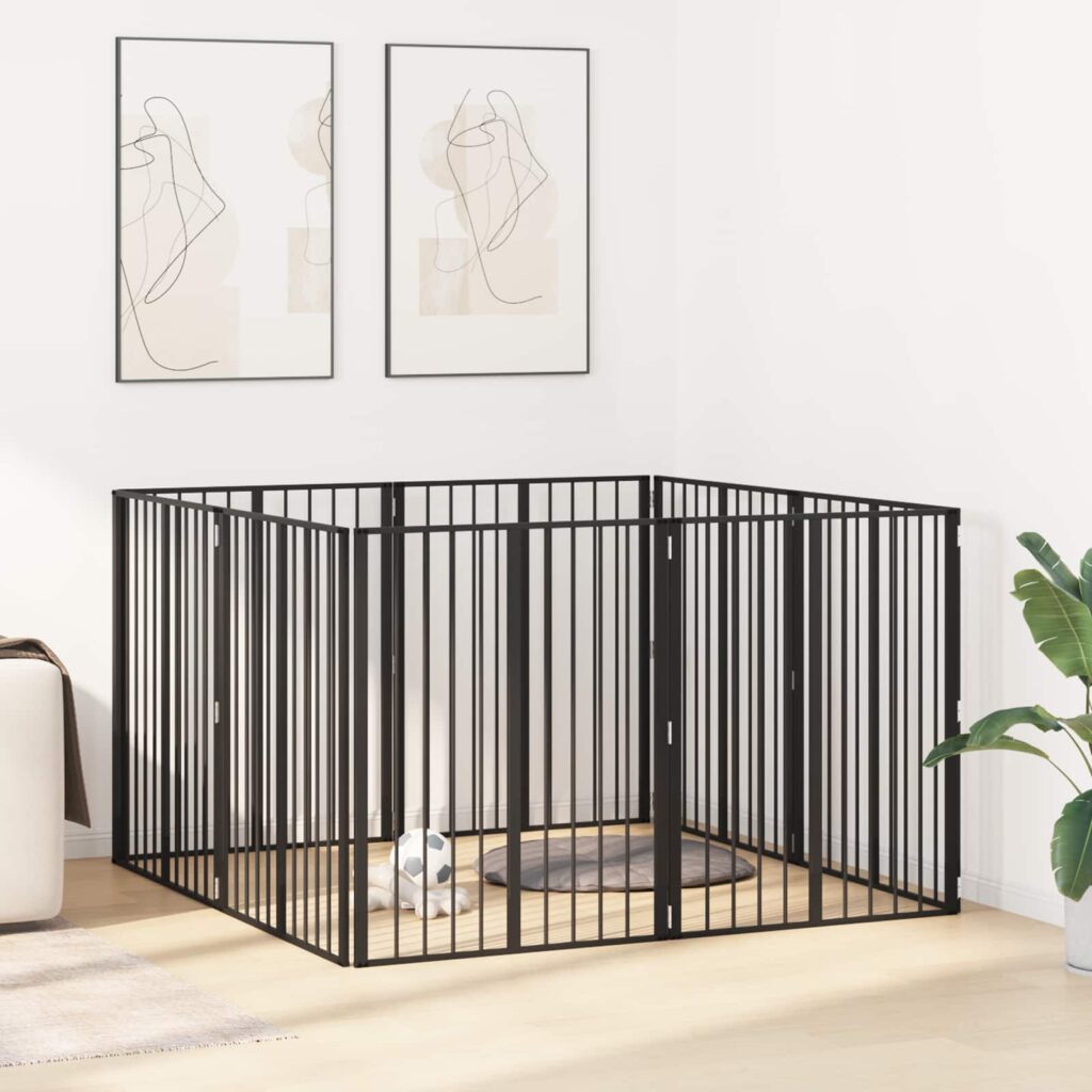 Koiraportti 8 pcs Musta 80 x 100 cm Galvanoitu teräs