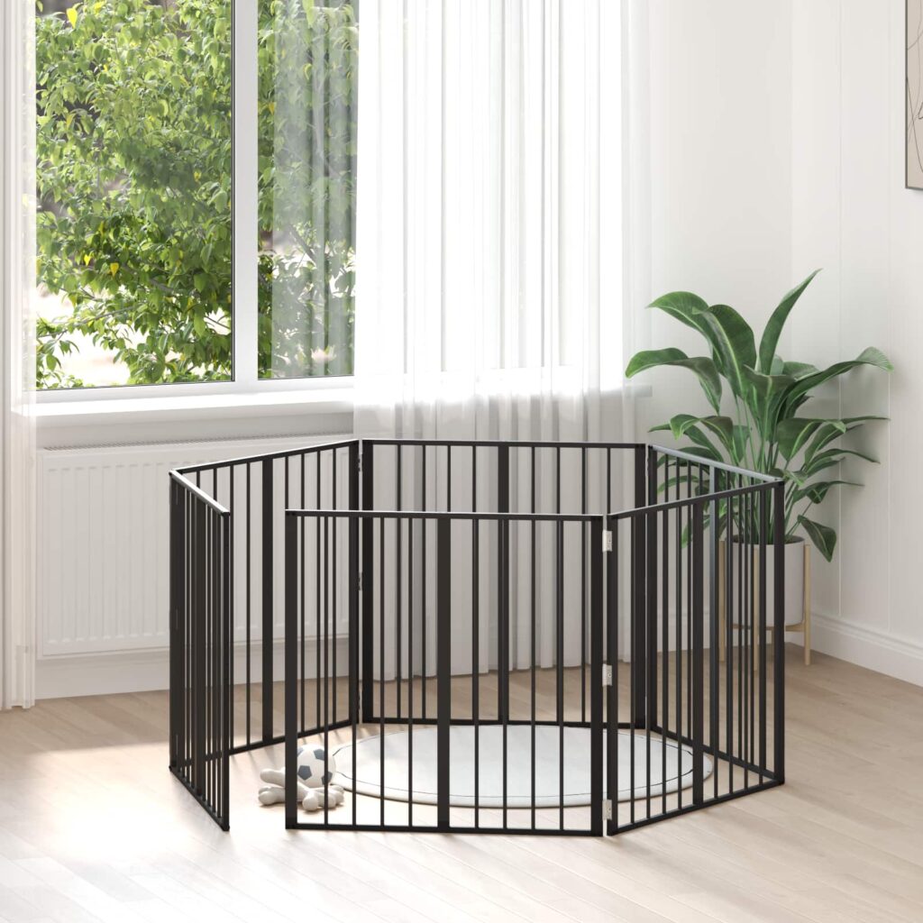 Koiraportti 6 pcs Musta 80 x 80 cm Galvanoitu teräs