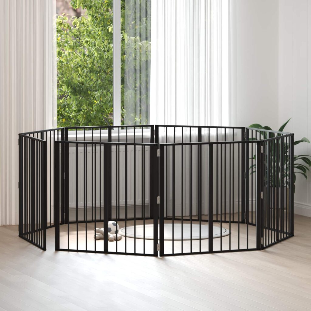 Koiraportti 8 pcs Musta 80 x 80 cm Galvanoitu teräs