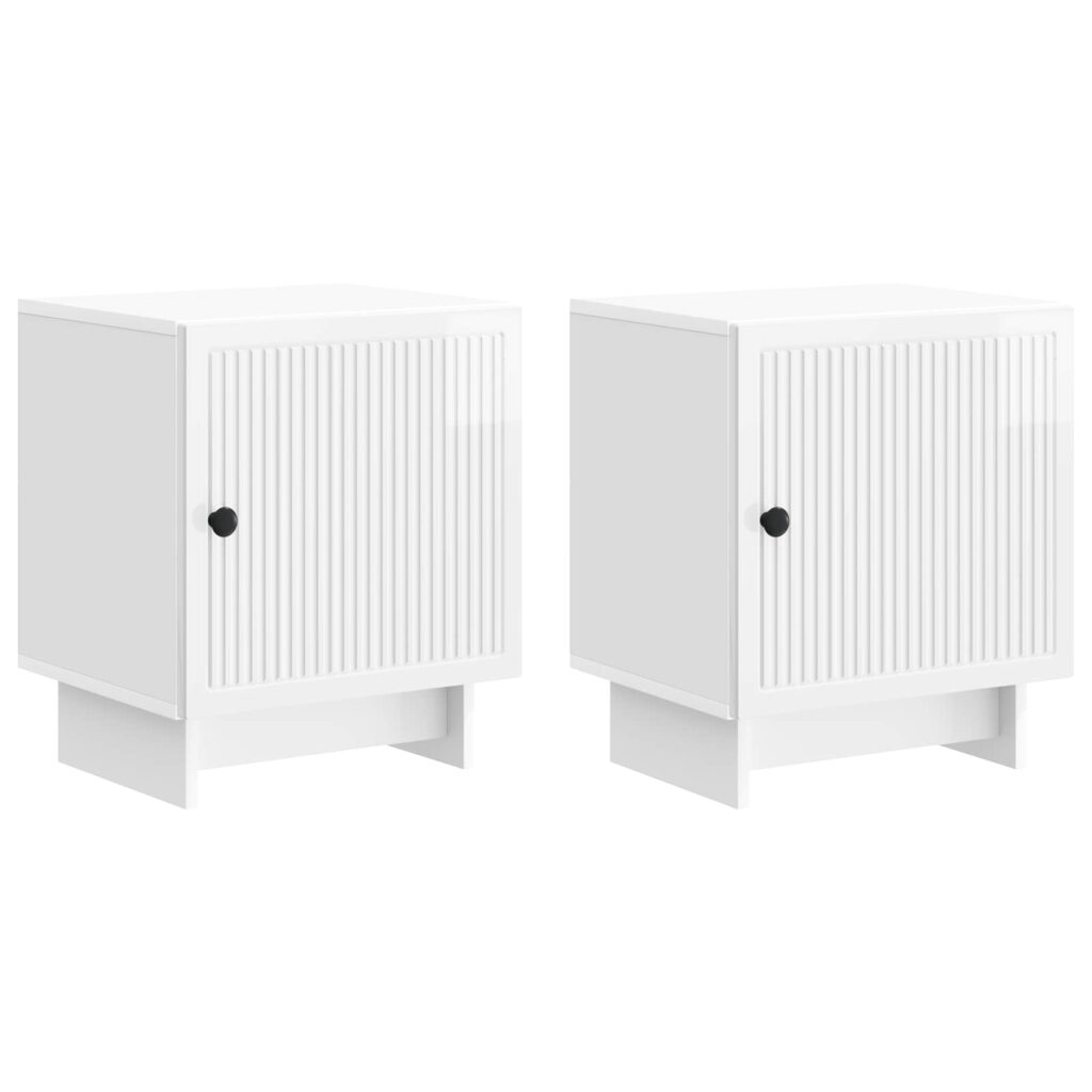 Yöpöytäkaappi 2 pcs Korkeakiiltoinen valkoinen Tekninen puu