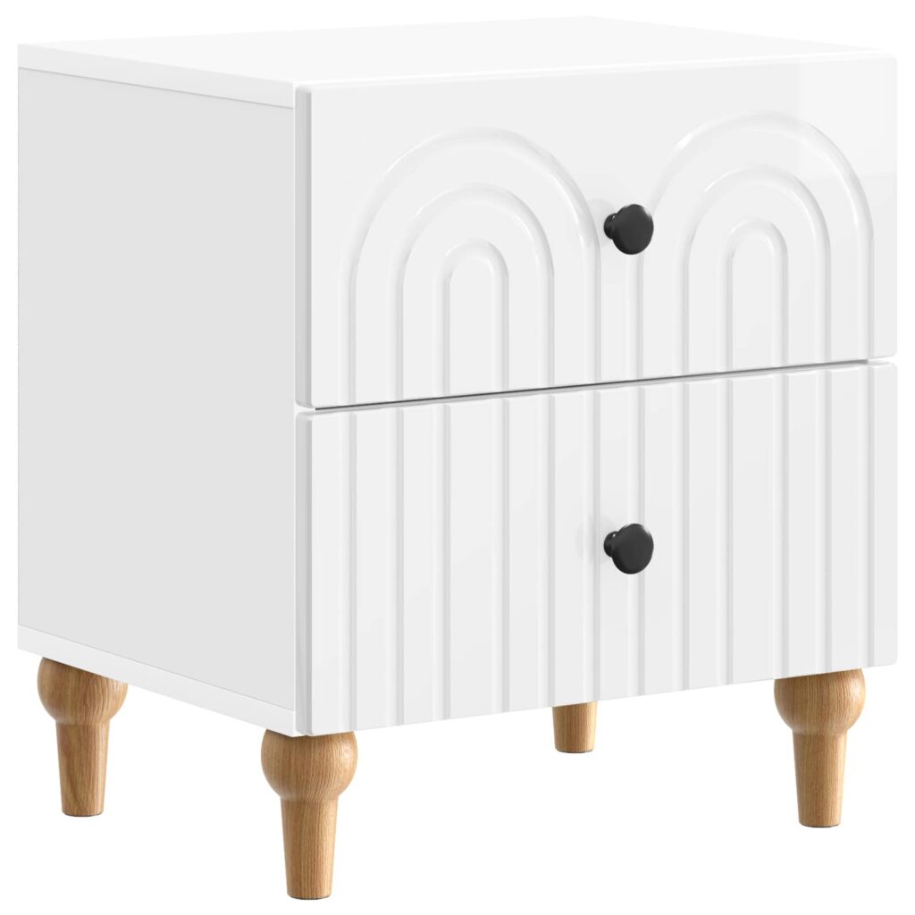 Yöpöytäkaappi Korkeakiiltoinen valkoinen 43 x 34,5 x 48 cm